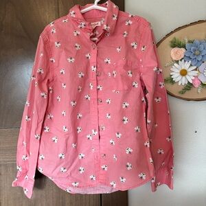 Cat & Jack Girls Coral Bee Pattern Button Down Shirt Size M (7/8)